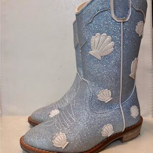 Sparkly Blue Shell Kids Boots